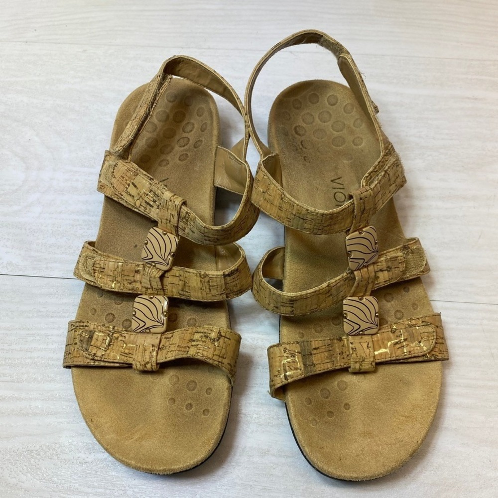 Vionic Womens 10 Amber Sandals Slingback Tan Gold Cork Orthotic Strappy TVW1275